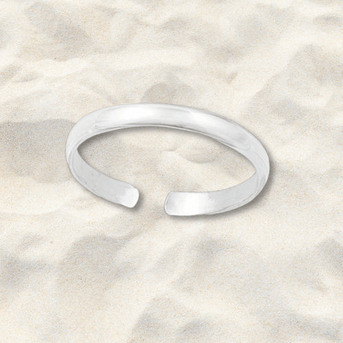 Classic Band Sterling Silver Adjustable Toe Ring - Tribal Waves Silver