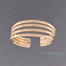 Load image into Gallery viewer, 4 Band Gold Fill Adjustable Toe Ring - Tribal Waves Silver