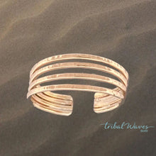 Load image into Gallery viewer, 4 Band Gold Fill Adjustable Toe Ring - Tribal Waves Silver