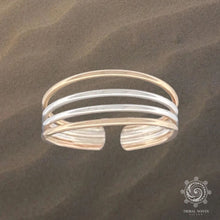 Load image into Gallery viewer, 4 Band Mixed Metal Gold and Silver Adjustable Toe Ring - Tribal Waves Silver