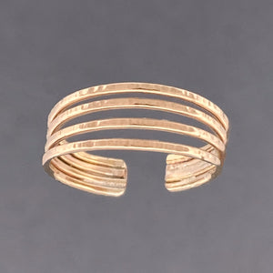4 Band Gold Fill Adjustable Toe Ring - Tribal Waves Silver