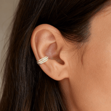Load image into Gallery viewer, Two - Tone Beaded Ear Cuff | Silver &amp; 14K Gold Filled - Tribal Waves Silver