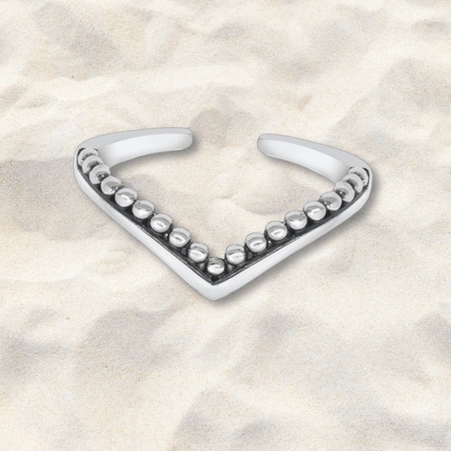 Sterling Silver Beaded Chevron Adjustable Toe Ring - Tribal Waves Silver