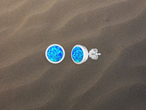 8mm White Blue Sterling Silver Studs Earrings