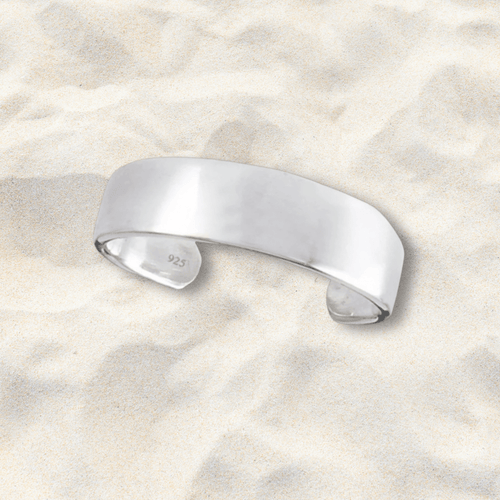 Cigar Band Sterling Silver Adjustable Toe Ring - Tribal Waves Silver