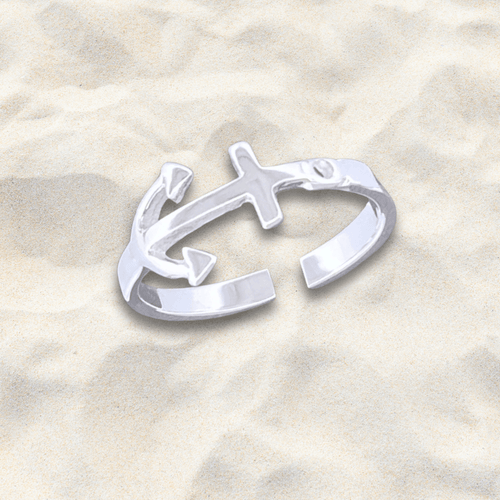 Nautical Anchor Sterling Silver Adjustable Toe Ring - Tribal Waves Silver