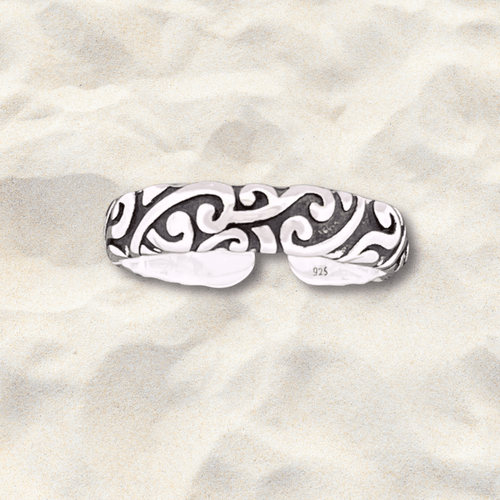 Filigree Sterling Silver Adjustable Toe Ring - Tribal Waves Silver