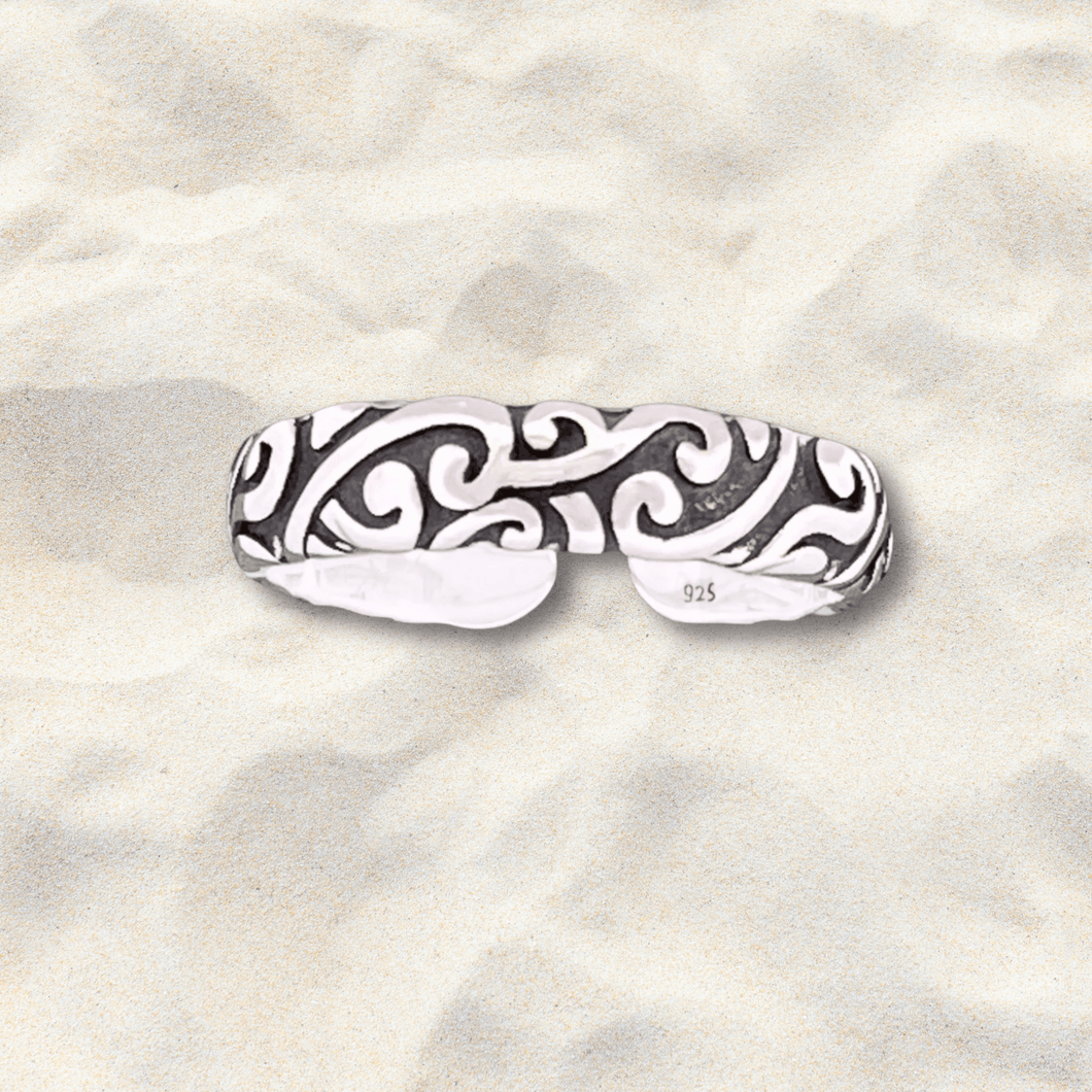 Filigree Sterling Silver Adjustable Toe Ring - Tribal Waves Silver
