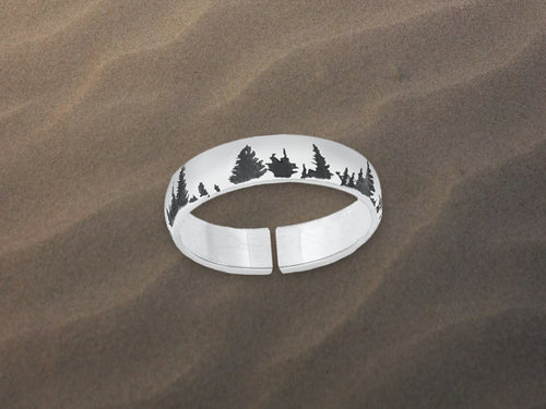 Men's Forest Silver Toe Ring - Tribal Waves Silver