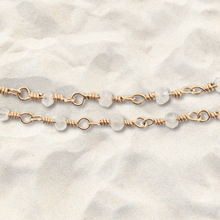 Load image into Gallery viewer, Gold Fill Rosary Chain Anklet with Moonstone Gemstone Beads - Tribal Waves Silver