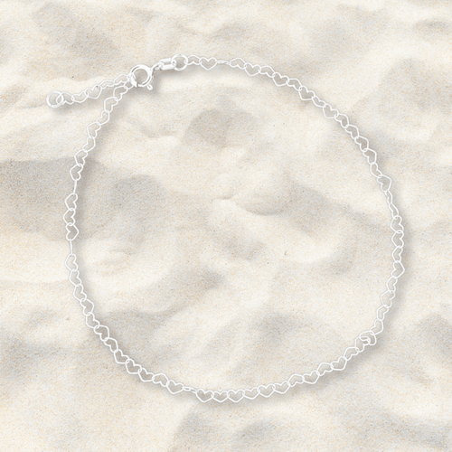 Heart Chain Sterling Silver Chain Anklet - Tribal Waves Silver
