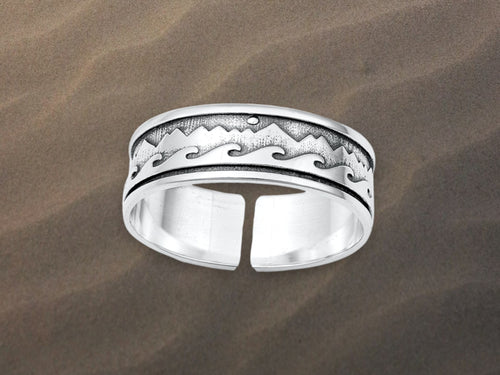 Mens Mountain Beach Scene Silver Toe Ring