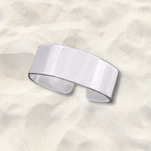 Men's Cigar Cuff Adjustable Toe Ring - Tribal Waves Silver