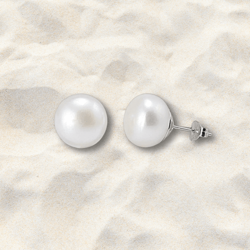 8mm Freshwater Pearl Sterling Silver Earrings - Tribal Waves Silver