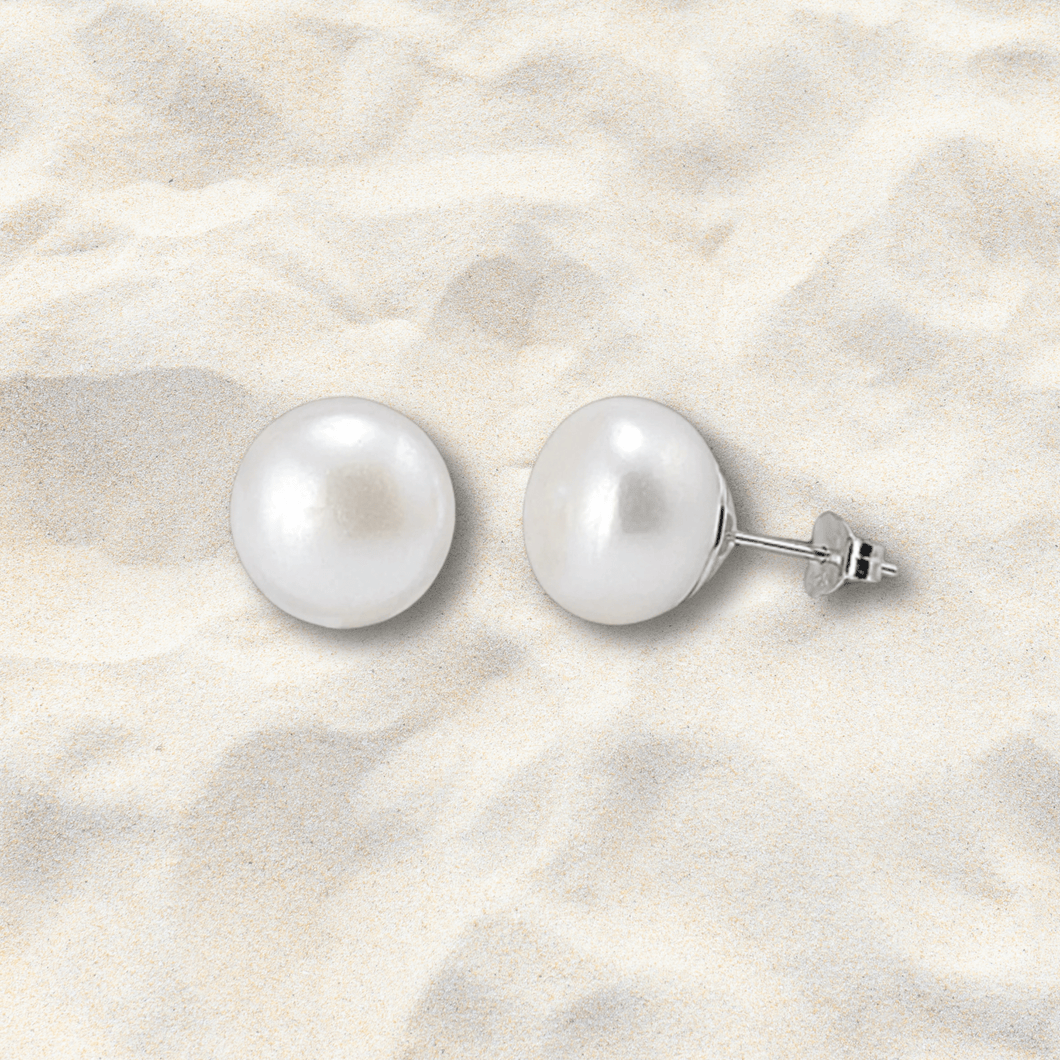 8mm Freshwater Pearl Sterling Silver Earrings - Tribal Waves Silver