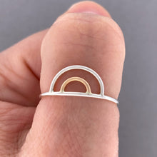 Load image into Gallery viewer, Mixed Metal Sunrise Finger Ring - Tribal Waves Silver