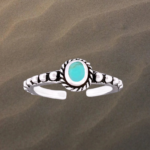 Sterling Silver Turquoise Bali Adjustable Toe Ring - Tribal Waves Silver
