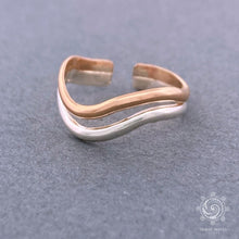 Load image into Gallery viewer, Double Band Wave Mixed Metal Adjustable Toe Ring - Tribal Waves Silver