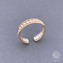 Load image into Gallery viewer, Double Banded Bead Adjustable Toe Ring - Tribal Waves Silver