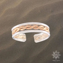 Load image into Gallery viewer, Double Banded Braid Mixed Metal Adjustable Toe Ring - Tribal Waves Silver