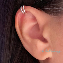 Load image into Gallery viewer, Double Domed Mini Ear Cuff - Tribal Waves Silver
