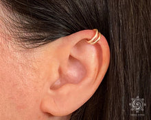 Load image into Gallery viewer, Double Domed Mini Ear Cuff - Tribal Waves Silver