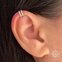 Load image into Gallery viewer, Double Domed Mini Ear Cuff - Tribal Waves Silver