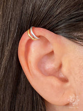 Load image into Gallery viewer, Double Domed Mini Ear Cuff - Tribal Waves Silver