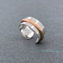 Load image into Gallery viewer, Sterling Silver and Gold Fill Banded Ear Cuff - Tribal Waves Silver