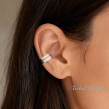 Load image into Gallery viewer, Sterling Silver and Gold Fill Banded Ear Cuff - Tribal Waves Silver