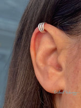 Load image into Gallery viewer, Triple Domed Mini Ear Cuff - Tribal Waves Silver