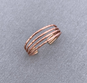 4 Band Rose Gold Adjustable Toe Ring - Tribal Waves Silver