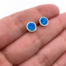 Load image into Gallery viewer, 8mm White Blue Sterling Silver Studs Earrings - Tribal Waves Silver