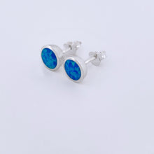 Load image into Gallery viewer, 8mm White Blue Sterling Silver Studs Earrings - Tribal Waves Silver