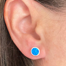 Load image into Gallery viewer, 8mm White Blue Sterling Silver Studs Earrings - Tribal Waves Silver