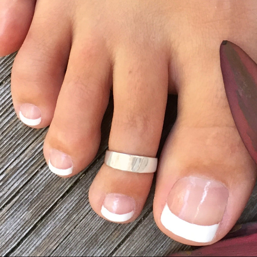 Cigar Band Sterling Silver Adjustable Toe Ring - Tribal Waves Silver