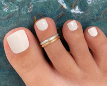 Load image into Gallery viewer, Double Band Mixed Metal Adjustable Toe Ring - Tribal Waves Silver