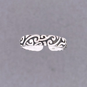 Filigree Sterling Silver Adjustable Toe Ring - Tribal Waves Silver