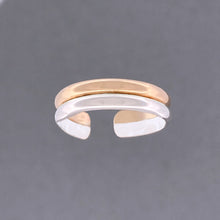 Load image into Gallery viewer, Double Band Mixed Metal Adjustable Toe Ring - Tribal Waves Silver