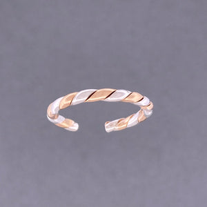 Mixed Metal Rope Adjustable Toe Ring - Tribal Waves Silver
