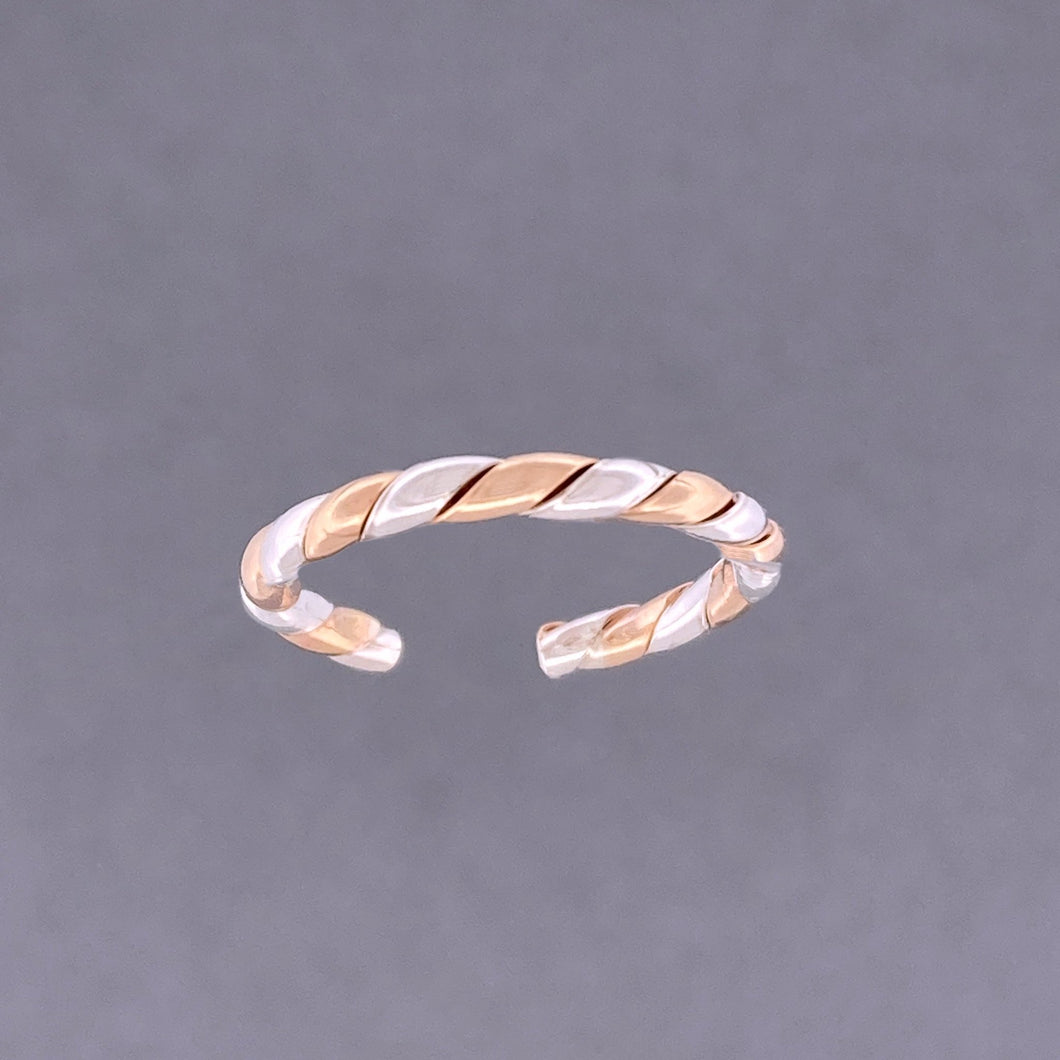 Mixed Metal Rope Adjustable Toe Ring - Tribal Waves Silver