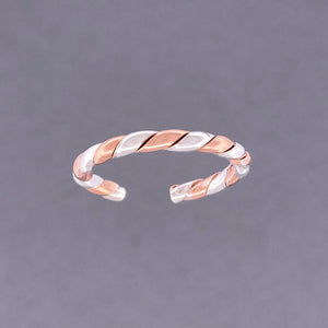 Mixed Metal Rope Adjustable Toe Ring - Tribal Waves Silver