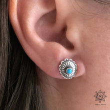Load image into Gallery viewer, 10mm Turquoise Concho Sterling Silver Stud Earrings - Tribal Waves Silver