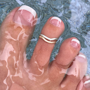 Double Band Wave Mixed Metal Adjustable Toe Ring - Tribal Waves Silver