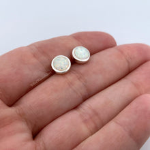 Load image into Gallery viewer, 8mm White Opal Sterling Silver Studs Earrings - Tribal Waves Silver