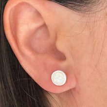 Load image into Gallery viewer, 8mm White Opal Sterling Silver Studs Earrings - Tribal Waves Silver